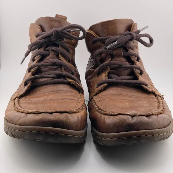 Mens Born Brown Leather Lace Up Ankle Boots Moc Toe Casual Comfortable